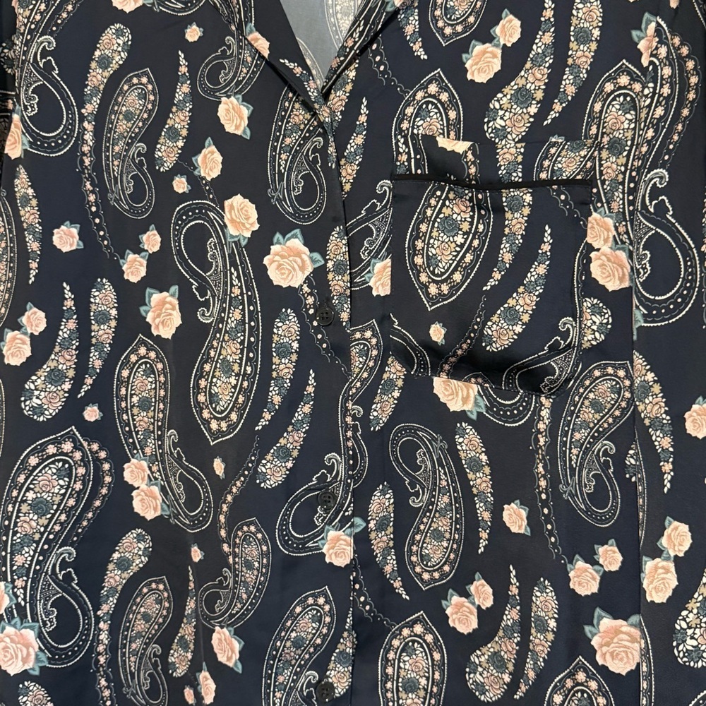🌸The Kooples | Paisley Floral Button Down Blouse | Black Pink | Size 2 (M) - Picture 4 of 11